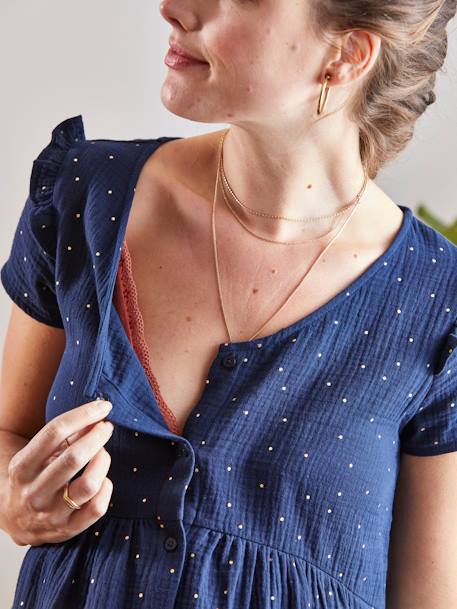 Robe de grossesse et d'allaitement gaze de coton blanc+bleu jean+Marine+sauge 
