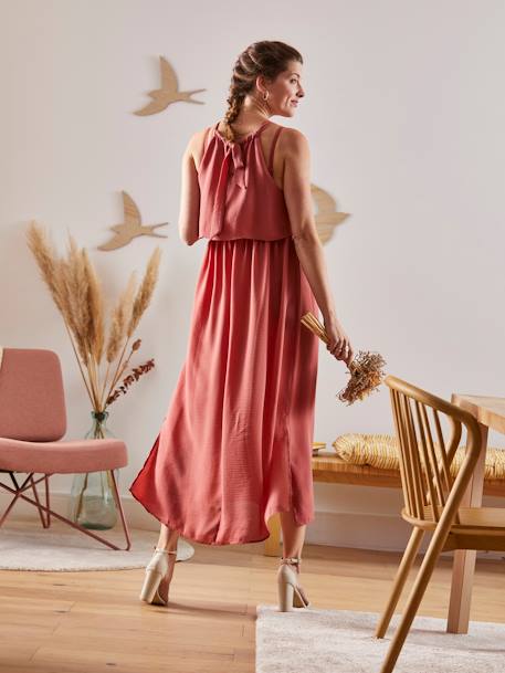Ärmelloses Maxikleid für Schwangerschaft & Stillzeit braun 