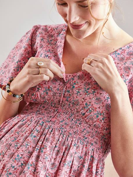 Robe courte en crêpe imprimé grossesse et allaitement blanc imprimé+rose imprimé 