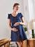 Musselin-Kleid, Schwangerschaft und Stillzeit blau bedruckt+sauge 