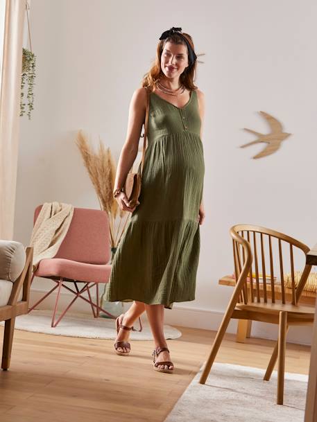 Trägerkleid für Schwangerschaft & Stillzeit, Musselin blau+grün 