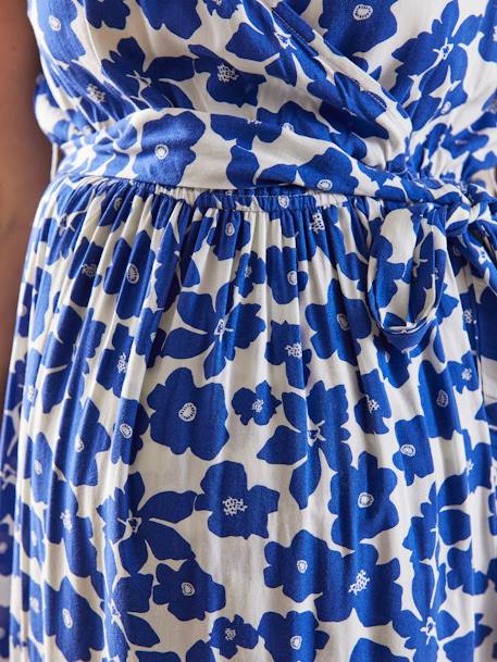 Umstands-Kleid, Blumen-Print und Bindegürtel rosa geblümt+weiß/blau 