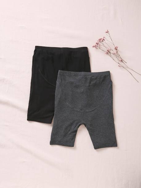 2er-Pack Umstands-Radlerhosen, Stretch-Jersey schwarz+grau 