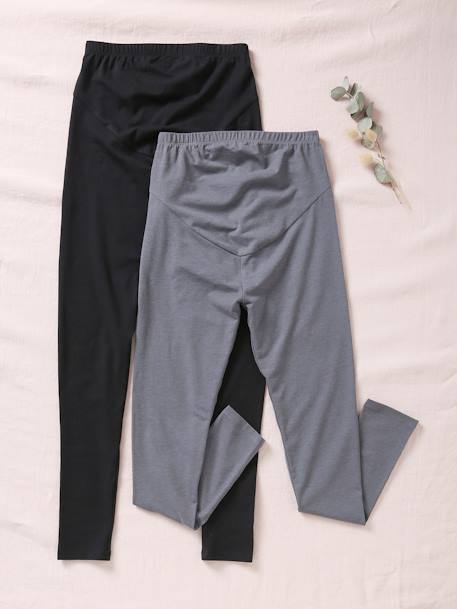 Lot de 2 leggings de grossesse en maille stretch Lot noir et gris 