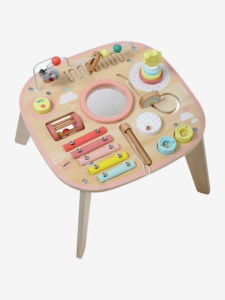 Baby-Spieltisch mit Musikinstrumenten, Holz FSC® natur/bunt+rosa 