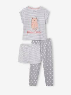 Mädchen-Pyjama, Overall-3-teiliger Mädchen Schlafanzug: Shirt, Shorts & Hose