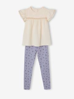 Fille-Ensemble-Ensemble fille blouse en gaze de coton et legging imprimé