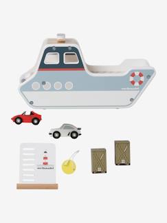 Spielzeug-Fantasiespiele-Autos, Garage, Rennbahn, Zug-Baby Containerschiff aus Holz FSC®