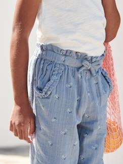 Mädchen-Hose-3/4-Hose mit Blumenprint, Musselin, Bundweite verstellbar, Mädchen