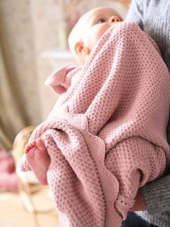 Linge de maison et décoration-Linge de lit enfant-Couverture, édredon-Couverture bébé tricot point de riz en coton bio*