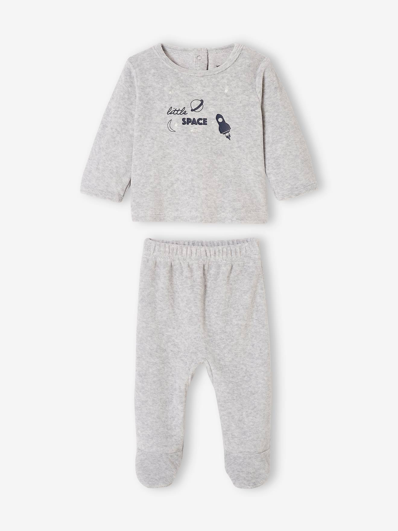 Lot de 2 pyjamas en velours bébé garçon motifs planètes phosphorescents -  lot encre