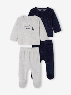 -Lot de 2 pyjamas en velours bébé garçon motifs planètes phosphorescents