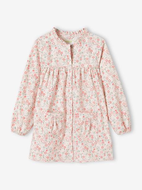 Tablier à fleurs personnalisable fille col volanté rose pâle imprimé 