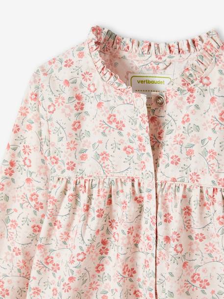 Tablier à fleurs personnalisable fille col volanté rose pâle imprimé 