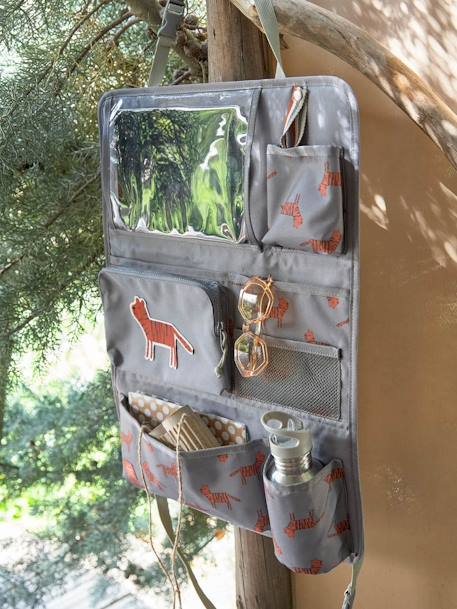 Organizer für den Rücksitz „Safari“ LÄSSIG karamell+olivgrün+rosa/Giraffe+taupe/Tiger 