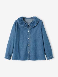 Mädchen-Hemd, Bluse, Tunika-Mädchen Jeansbluse mit Rüschenkragen