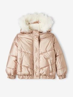 Fille-Manteau, veste-Doudoune à capuche métallisée doublée sherpa fille