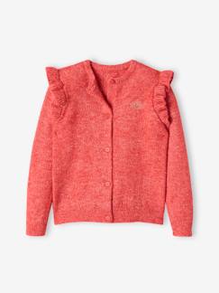 Fille-Pull, gilet, sweat-Gilet-Gilet volanté fille maille mousseuse