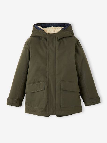 Parka 3 en 1 garçon avec blouson amovible bleu électrique+bleu grisé+kaki+Marine grisé+noix de pécan 