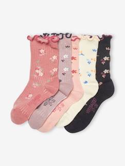 Fille-Sous-vêtement-Chaussettes-Lot de 5 paires de chaussettes volantées à fleurs fille