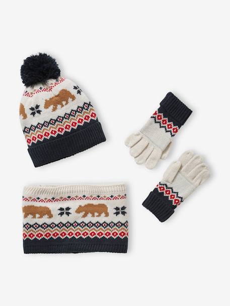 Geschenk-Set Mütze, Snood + Handschuhe nachtblau 