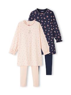 Fille-Pyjama, surpyjama-Lot de 2 chemises de nuit à fleurs + legging
