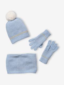 Mädchen-Accessoires-Mütze, Schal, Handschuhe-Mädchen Strick-Set: Mütze, Rundschal & Handschuhe, Chenille