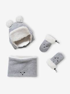 Baby-Accessoires-Mütze, Schal, Handschuhe-Baby Strick-Set: Mütze, Rundschal & Fäustlinge, Bär