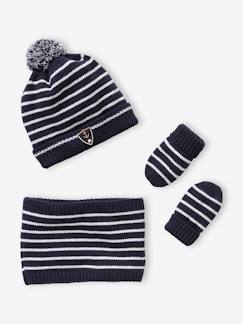 Bébé-Accessoires-Bonnet, écharpe, gants-Ensemble marin bonnet + snood + moufles bébé garçon