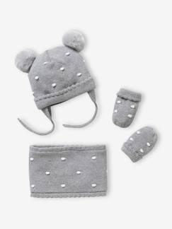 Bébé-Accessoires-Bonnet, écharpe, gants-Ensemble à pois bonnet + snood + moufles bébé fille