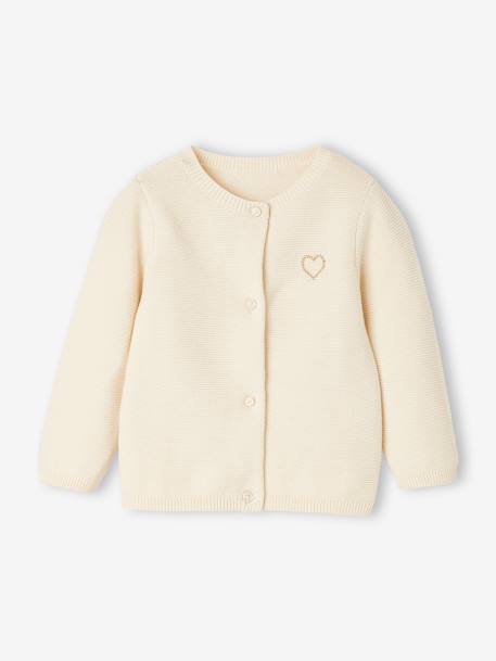 Cardigan broderie dorée coeur bébé ivoire+vert sauge+vieux rose 