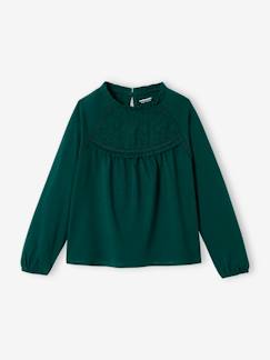 Fille-T-shirt, sous-pull-T-shirt-Tee-shirt blouse fille détail broderie anglaise manches longues