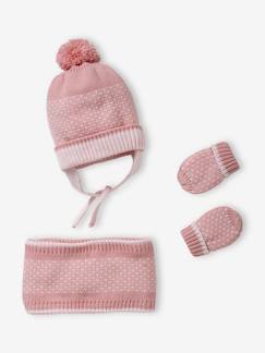 Bébé-Accessoires-Bonnet, écharpe, gants-Ensemble en maille jacquard bonnet + snood + moufles bébé fille