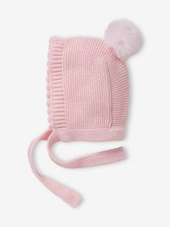 Bébé-Accessoires-Bonnet, écharpe, gants-Bonnet forme capuche à pompon bébé fille