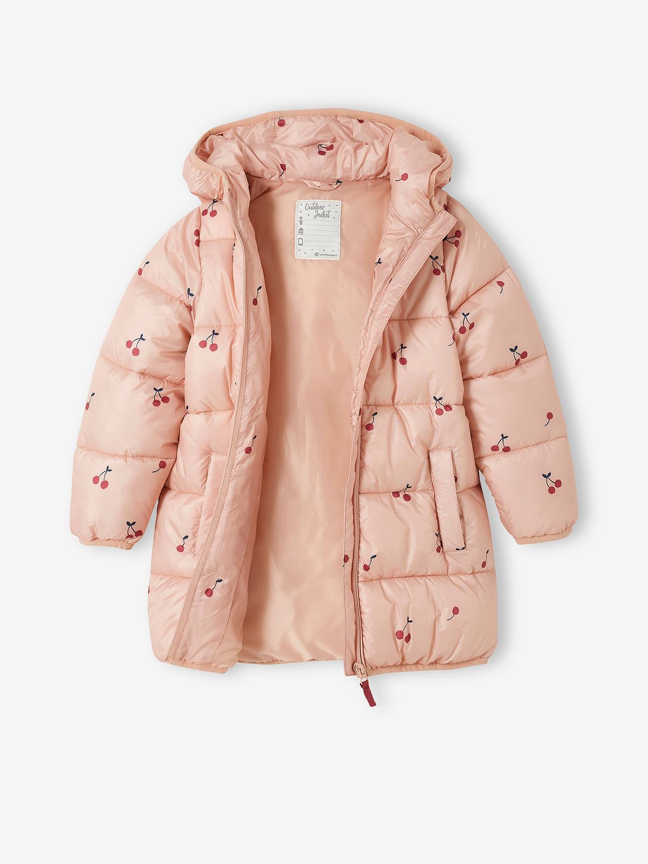 Doudoune longue l g re imprim e cerises fille printed pink Fille