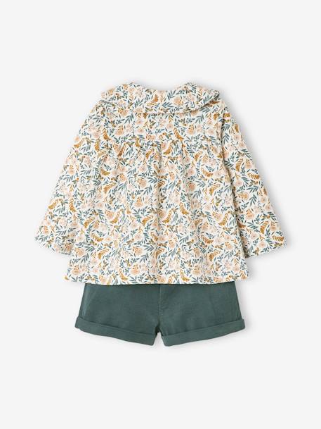 Mädchen Baby-Set: Shirt, Shorts & Haarband dunkelgrün+dunkelviolett 