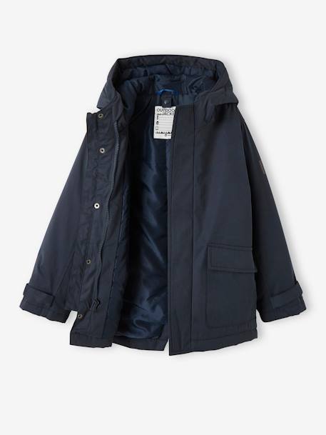 Parka 3 en 1 garçon avec blouson amovible bleu électrique+kaki+Marine grisé+noix de pécan 