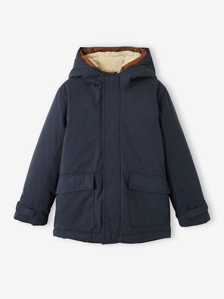 Parka 3 en 1 garçon avec blouson amovible bleu électrique+kaki+Marine grisé+noix de pécan 