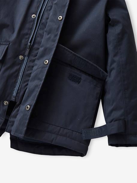 Parka 3 en 1 garçon avec blouson amovible bleu électrique+bleu grisé+kaki+Marine grisé+noix de pécan 