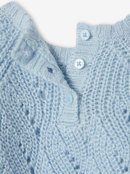Baby Pullover mit Lochmuster hellblau+ockerfarben 