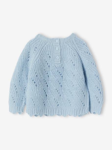Baby Pullover mit Lochmuster hellblau+ockerfarben 