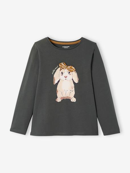 Mädchen Shirt mit Hase dunkelgrau+marine+smaragdgrün 