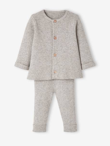 Baby-Set: Jäckchen & Hose, Strick hellgrau meliert+schiefergrau+weiss 