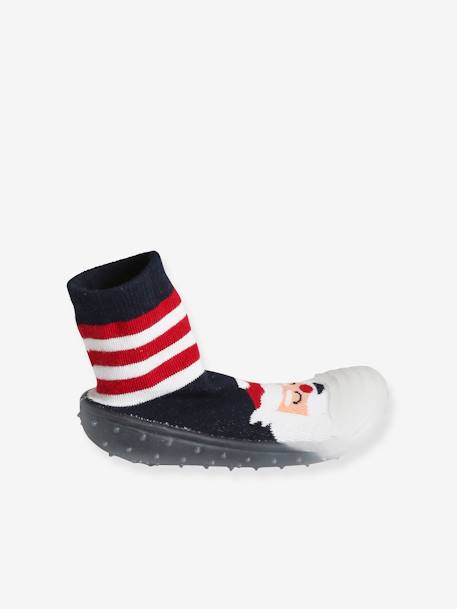 Chaussons-chaussettes de Noël enfant antidérapants rayé rouge 