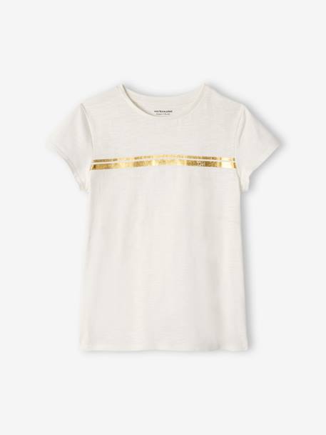 T-shirt de sport Basics fille rayures irisées placées écru+gris chiné+rose poudré 