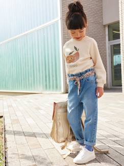 Mädchen-Mädchen Paperbag-Jeans mit Blumen-Gürtel, Bundweite verstellbar