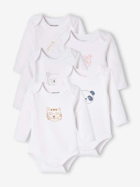 Lot de 5 bodies « animaux »  bébé naissance ouverture US manches longues lot ivoire 