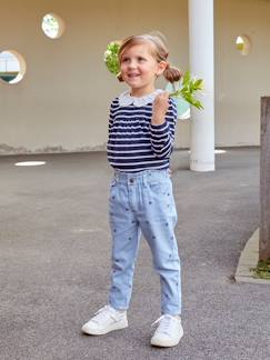 Mädchen-Mädchen Paperbag-Jeans mit Blumenprint, Bundweite verstellbar