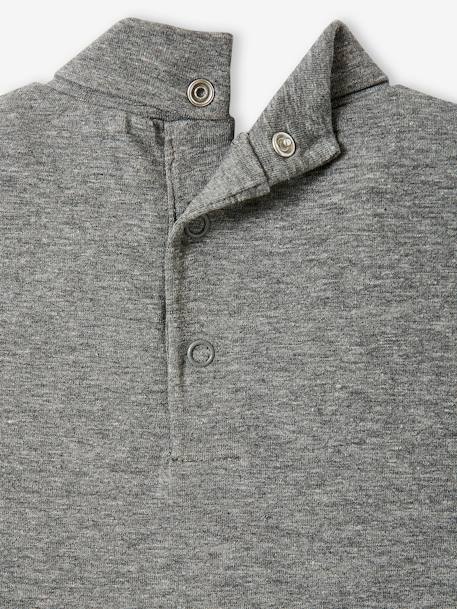Baby Shirt mit Stehkragen & Print grau meliert+weiß gestreift 