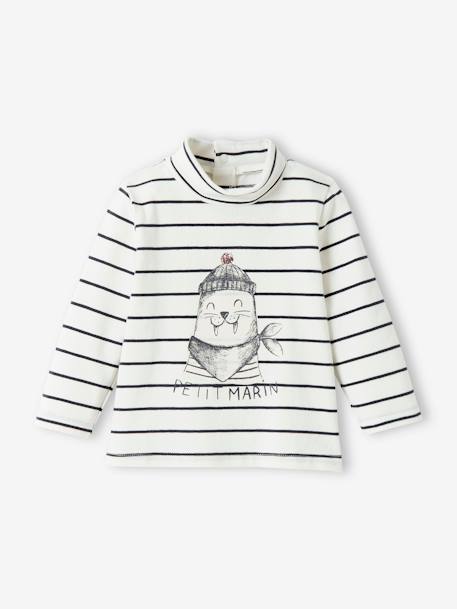 Sous-pull rayé bébé 'petit marin' gris chiné+rayé blanc 